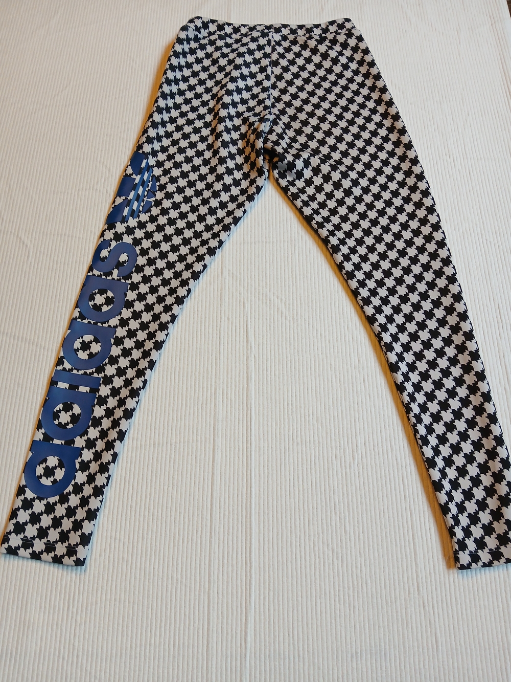 Adidas Activewear Leggings Size XS Black and White with Dark Blue Logo. NWOT